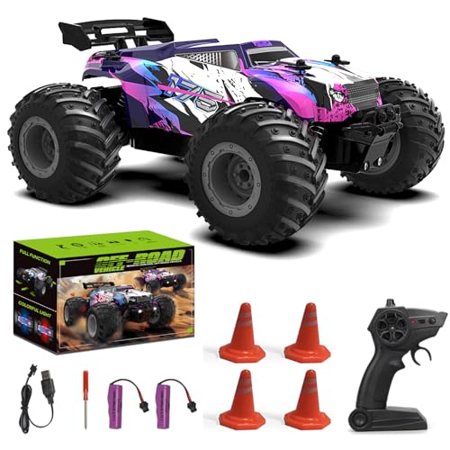 FEIMUOSI Ferngesteuertes Auto RC Car: 1:18 Offroad Fahrzeug Spielzeugauto mit LED Licht, 2.4GHz All Terrain RC Crawler mit 2 Akku, 20 km/h RC Truck Stunt Auto für Kinder und Erwachsene