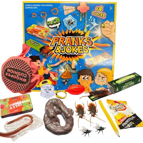YEWCEP Scherzartikel, 14-teiliges Prank Set mit Furzkissen und Realistischen Insekten, Lustige Streiche für Erwachsene und Kinder, Ideal für Parties und Familienabende