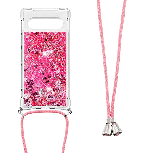 COTDINFOR Handykette H¨¹lle Kompatibel mit Google Pixel 7A Flie?Ende FL¨¹ssigkeit schwimmt Glitzer Cover mit Kordel Clear STO?fest Schutzh¨¹lle Handyh¨¹llen f¨¹r Google Pixel 7A Love Pink YBWTYS.