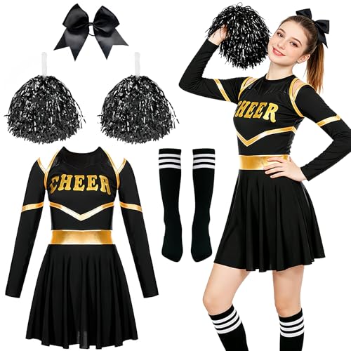 Cheerleader Kostüm Damen,Cheerleadering Outfit Fancy Dress Uniform,Cheer Uniform,CheerleaderKostüm Mädchen,Kostüme für Erwachsene,mit Pompoms und Socken,für Faschingskostüme Halloween Karneval