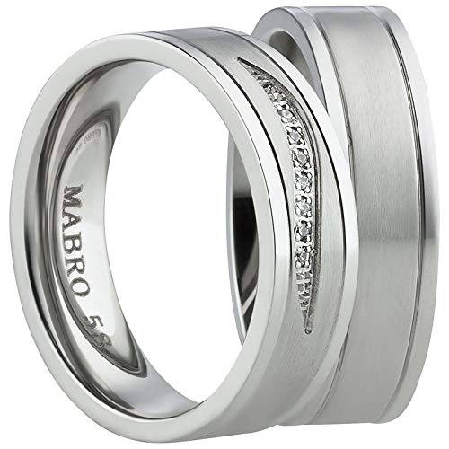 Blue Moon Diamonds Paar Eheringe, Partnerringe Verlobungsringe aus Edelstahl mit Zirkonia Antragsringe Trauringe Freundschaftsringe Gr. 48-74 |AB2010