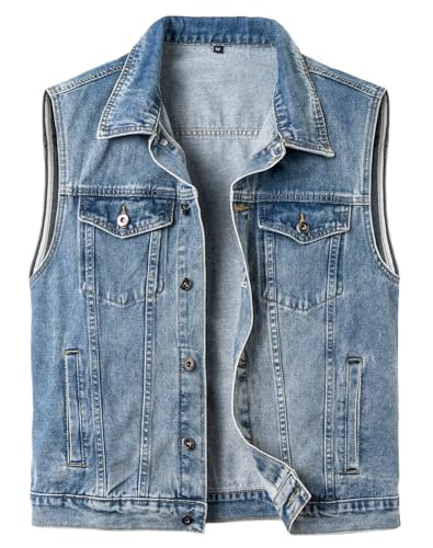 SUSHIMIAN Herren Jeansweste Biker Kutte Weste Ärmellose Jeansjacke Kutte Motorrad Jeans Weste für Männer, Blau, XL