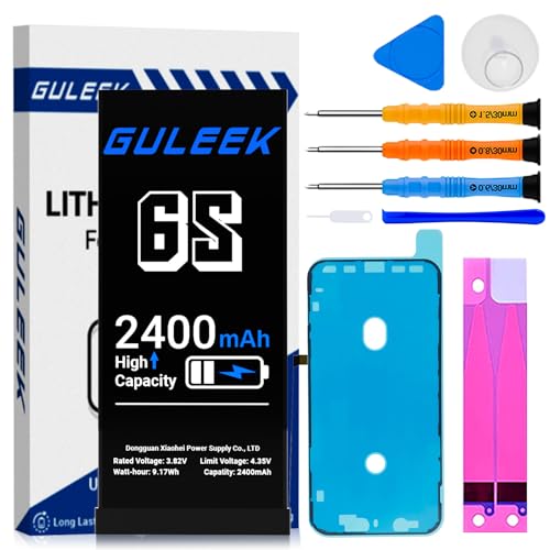 GULEEK Akku kompatibel mit iPhone 6S, 2400mAh hohe tatsächliche Kapazität, komplettes Austauschset mit iPhone Werkzeug und Anleitung