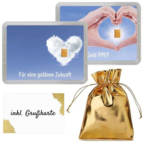 Gold verschenken - Goldbarren 0,5g in Geschenk Motivbox “Für eine goldene Zukunft” - Feingold - Echtheitsgarantie