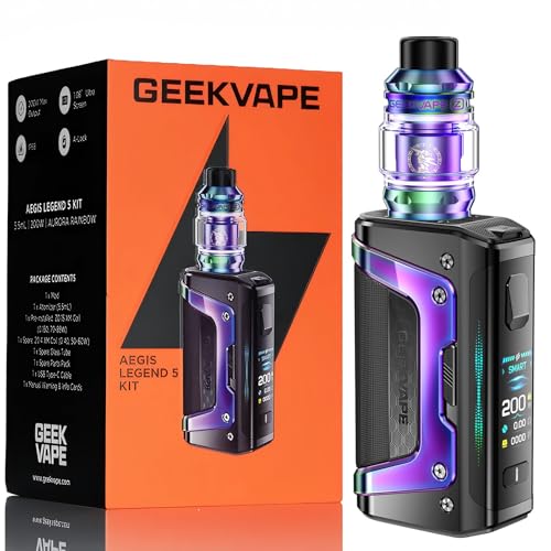 Geekvape Aegis Legend 5 Mod Kit | 200 W TC Box Mod (Battery Not Included) Vape with Z Sub Ohm Tank 5.5 ml Vaper Z Coil Vaporiser No Nicotine