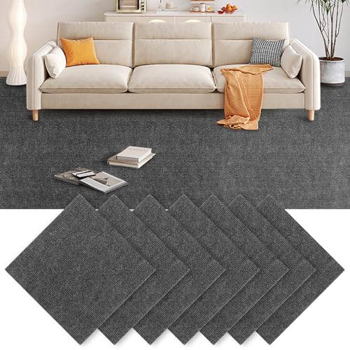 GBACHOOSE 30 Stück Teppichfliesen 30x30 cm, Teppichfliesen Selbstklebend, Teppichboden, Teppich Fliesen, Teppichfliesen Selbstliegend für Büro, Wohnzimmer, Balkon (Dunkelgrau)