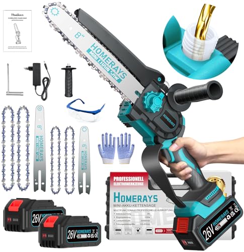 Mini Kettensäge mit Akku 8000mAh, 8-Zoll & 6-Zoll Mini Kettensäge Elektro mit Automatischer Öler und 2 * 4000mAh Bürstenlose Handkettensäge Akku für Gartenscheren Astschere Holzschneidenz