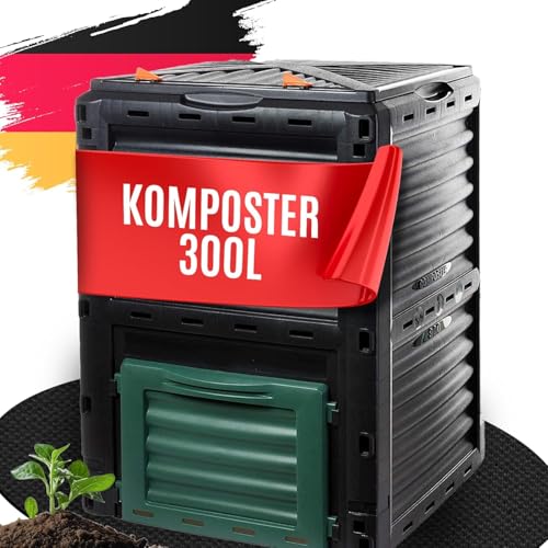2friends Premium Garten Komposter Schnellkomposter 300L, Stabiler Kunststoff, Klappdeckel, H83xB61xT61 cm, Thermokomposter für Garten/Küchenabfälle, 100% Recycelt, EU, Model Marx