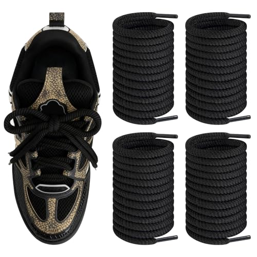 Endoto Schnürsenkel für Louis Vuitton Skate Laufschuhe, 4PCS 6,5MM Rund Ersatz Schuhbänder Shoelaces Laces für LV Sneaker (Schwarz, 54Zoll)