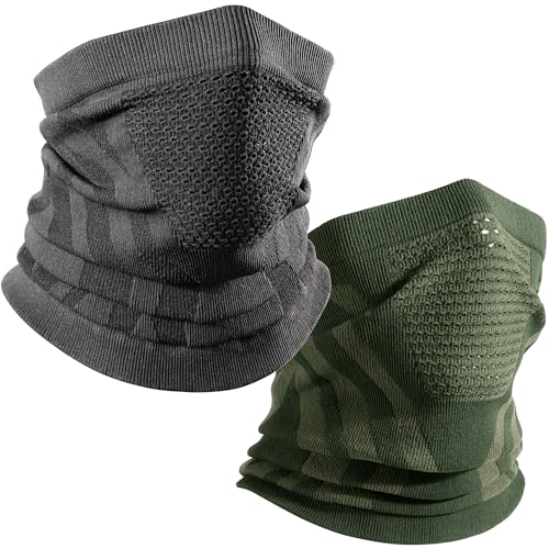 WTACTFUL 2 Stück Schlauchschal Herren Halbe Sturmhaube Motorrad Halstuch Herren Halswärmer Ski Mask Skimaske Halsschlauc Neck Gaiter Motorrad für Winter Laufen Skifahren Snowboarden Alle Schwarz Grün