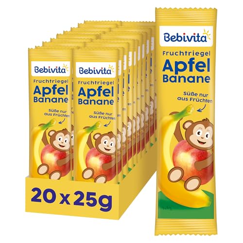 Bebivita Fruchtriegel Apfel-Banane (20 x 25g), Süße nur aus Früchten, perfekter Snack für zwischendurch, aus streng kontrollierten und ausgewählten Zutaten