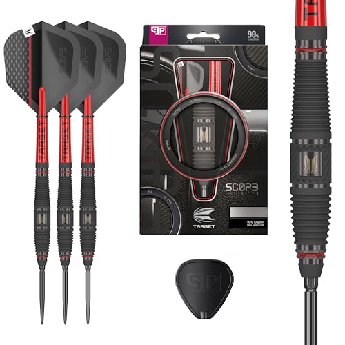 Target Darts Scope Swiss Point Steeldarts, 90% Tungsten Dart-Set, Barrel 03-23G | Steeldarts Set, Darts in Rot & Schwarz, Profi Dart-Set mit Swiss Points & Tool