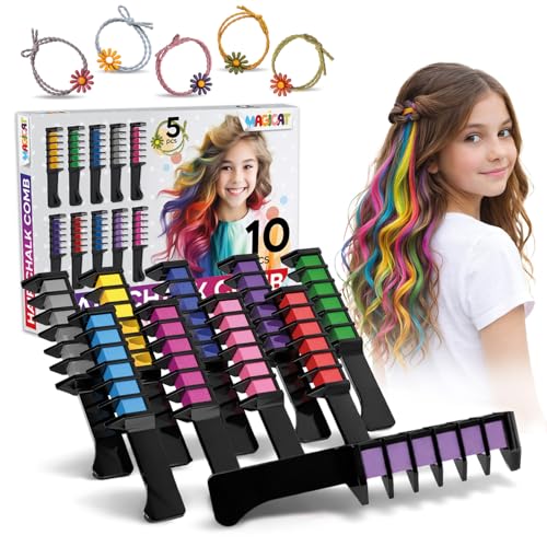 Magicat Haarkreide-Kamm-Set – 10 Farben + 5 Haargummis für Kinder