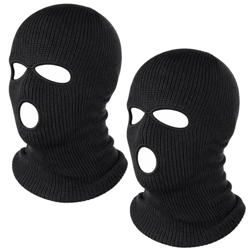 YQOPDEBD Sturmmaske 2er Set Schwarz, Skimaske für Outdoor-Aktivitäten, Atmungsaktive Sturmhaube mit DREI Löchern, Warme Balaclava für Wintersport