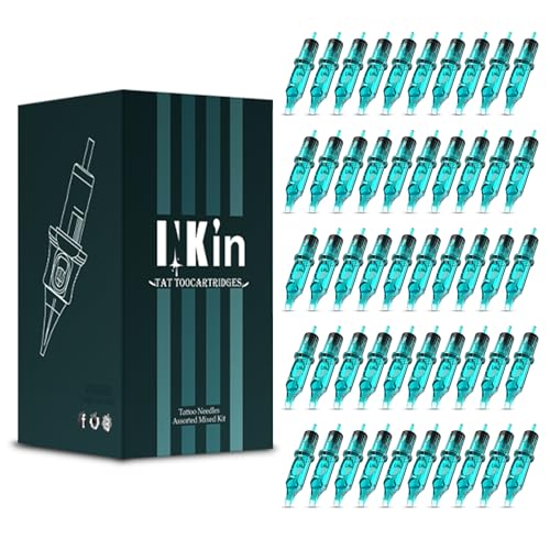 INKin Tattoo Nadeln Set, 50 Stück #12 Standard 0,35mm Round Magnum Tattoo Cartridges Mixed (5RM 7RM 9RM 11RM 13RM) Professional Tattoo Cartridge Nadeln für Tattoo Maschine