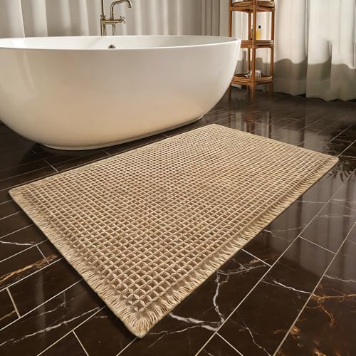 FANGCCC Badezimmerteppich Badezimmermatte rutschfeste Badematte Teppich Bad Vorleger Waschbar Badvorleger Duschvorleger Badmatte Duschteppich Boho Deko Fußmatte Badezimmer Bad Deko braun-50x80cm