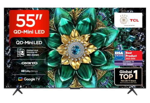 TCL 55Q6C 55 Zoll QD-Mini LED Fernseher, 4K HDR Premium 1000nits, Smart TV mit Google TV (Dolby Vision IQ & Atmos, Onkyo 2.1 Sound System, 144Hz Motion Clarity Pro, Game Master)