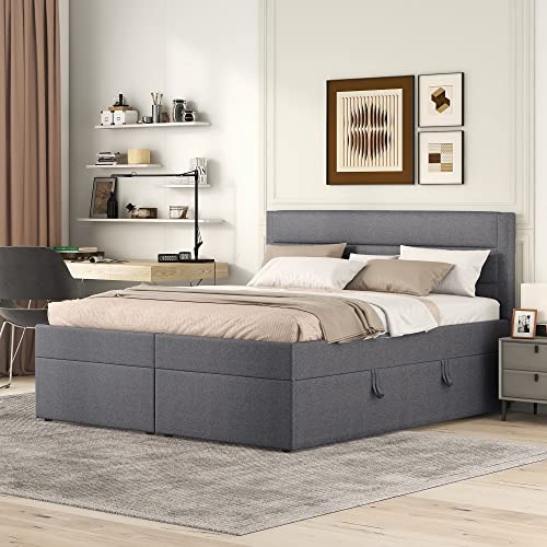 Tkopy Boxspringbett 140x200 mit Bettkasten, Doppelbett Polsterbett mit Lattenrost, Bett, Betten, Bettgestell mit Stauraum, Schlafzimmer Komplett, Stauraumbett (Grau, Doppelbett 140x200), TkopyBed0615