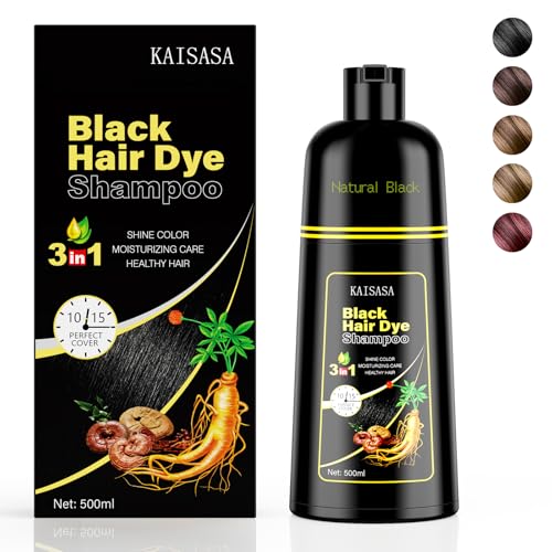 KAISASA Schwarzes Haarfärbe-Shampoo, 3-in-1, Haarfarb-Shampoo für Damen und Herren, natürliche schwarze Haarfarbe zum Abdecken von grauem Haar (Black)