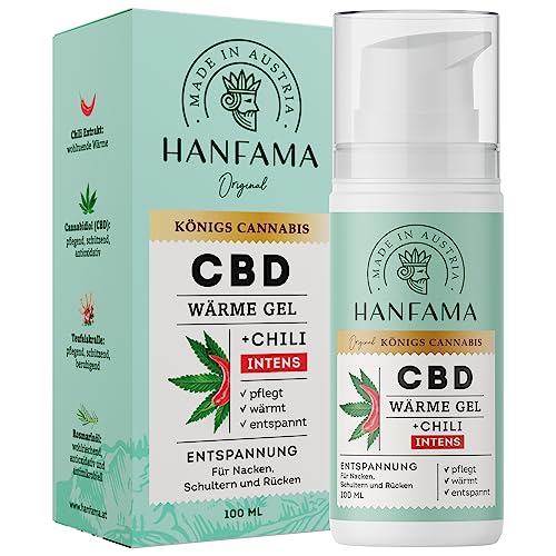HANFAMA CBD Wärme Gel Intens | Teufelskralle Salbe mit Cannabis, Capsaicin | Sofort Wärmeeffekt | Wärmesalbe für Massagen zur Muskelentspannung | Dermatologisch Getestet, 100ml