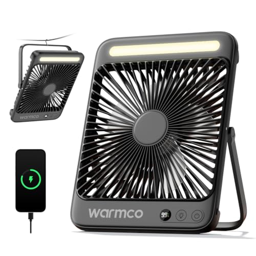 Warmco D4 Akku Camping Ventilator 20000mAh, LED-Lampe, 48 Std. Laufzeit