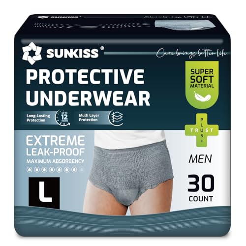 SUNKISS Inkontinenz Pants Männer, Tagsüber Einweg Erwachsenen Windelhosen, Herren Windeln mit Maximaler Saugfähigkeit, Grau, Größe L, 30 Stück 1er Pack