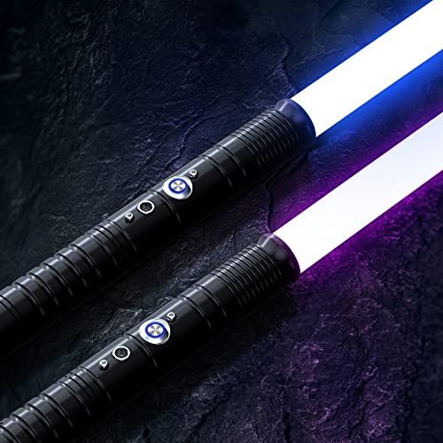 Kotsy Lichtschwert, Doppel Klinge RGB 7 Farben veränderbar mit Sound Metall Hilt Lichtschwert Kraft FX Duelling Lichtschwert Spielzeug für Kinder Geschenk (2pcs-schwarz)