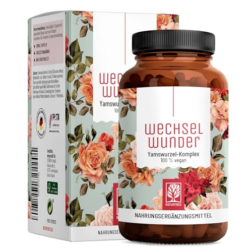 NATURTREU® WECHSELWUNDER - 500mg Yamswurzel mit 340mg Rotklee, Baldrian, Eisen, Vitamin B9 und B12 Kapseln hochdosiert - 90 Kapseln
