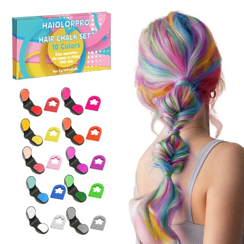 HaiolorPro Haarkreide für Mädchen Set, 10 Auswaschbare Farben Haarkreide für Kinder, Mitgebsel Kindergeburtstag, Geschenk Mädchen 4 Jahre bis 15 Jahre, Mädche n 5 Jahre Geschenkideen