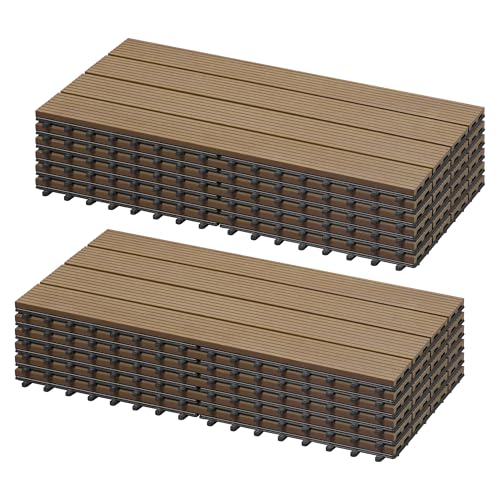 Laneetal WPC Fliesen 12er Set, für Terrasse Balkon, Terrassenfliesen Klicksystem, Bodenfliesen für außen, 30 x 60 cm, Hellbraun