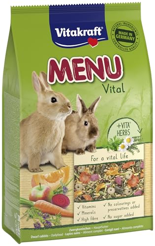 Vitakraft Menu Vital, Zwergkaninchen Futter, mit Luzerne, mit Apfel, mit Kürbis, angereichert mit Kräutern, ohne Zusatz von Zucker (1x 3kg)