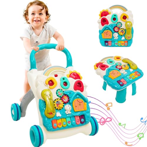 Lauflernwagen Kippsicher Baby Walker Plastik Laufwagen Montessori Lernlaufhilfe Musik Lernlaufwagen Outdoor Spielzeug Lauflernhilfe zum Schieben Stehen Gehhilfe MäDchen Junge ab 4 Monate Kleinkind