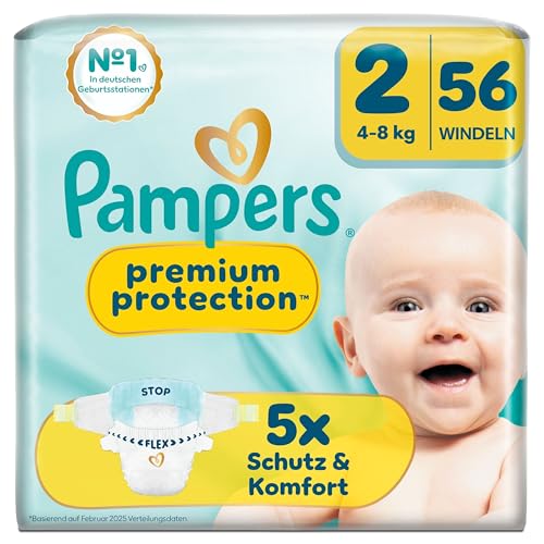 Pampers Premium Protection Größe 2, 56 Windeln, 4kg-8kg, unser Nr. 1 Haut- und Auslaufschutz