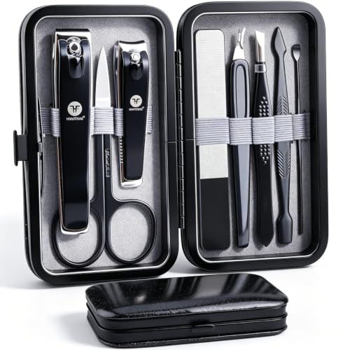 HANTEKAS Maniküre-Pediküre-Set 8-teilig Edelstahl-Nagelknipser-Set Fingernagel- und Zehennagelknipser Lederetui für Zuhause, Arbeitsplatz, Reisen Geschenk für Männer, Frauen, Familie, Freunde
