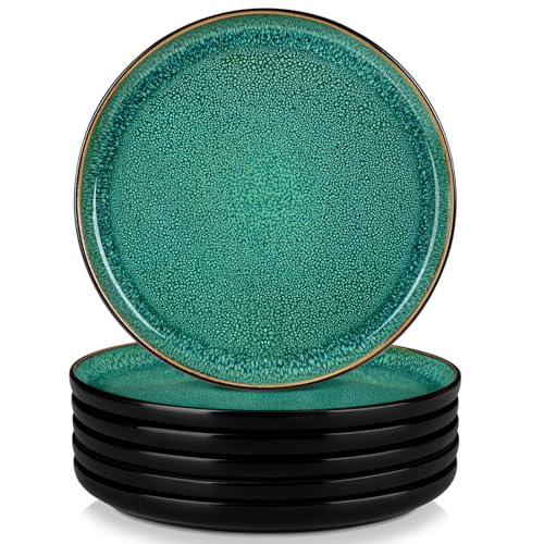 vancasso Speiseteller Steingut, Essteller set 6 Personen, Teller Set, Geschirr für Spülmaschine und Mikrowelle, Pastateller, Kuchenteller Grün