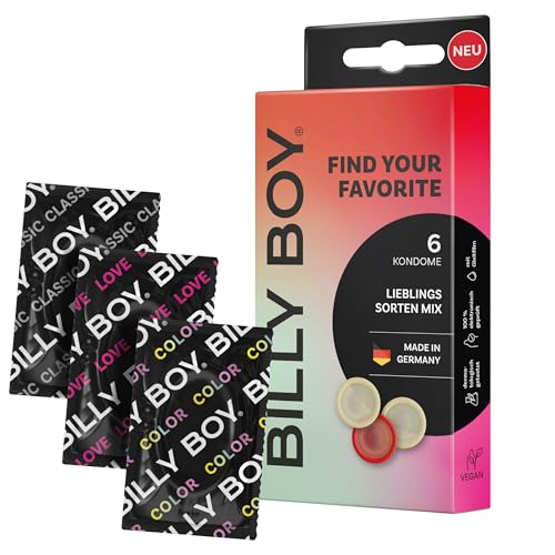 BILLY BOY FIND YOUR FAVORITE Kondome | 6er Mix Pack | 2 x Viel Gefühl, 2 x Länger Lieben, 2 x Bunten Vielfalt | Latexkondome