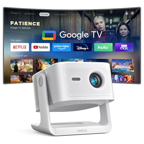 【Google TV/Netflix Offiziell】 Smart Beamer 4K Heimkino, VOPLLS 1200ANSI Projektor mit Autofokus & Trapezkorrektur, Dolby Audio/HDR10+ Outdoor Projector mit WiFi6 Bluetooth für Handy
