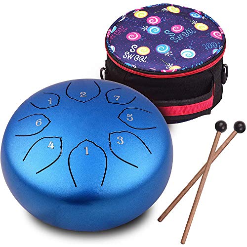 Musfunny Steel Tongue Drum Zungentrommel : 6 Zoll 8 Noten C-Dur Handpan Instrument - Stahlzungentrommel Schlaginstrument für Geburtstagsgeschenk Klangheilung Yoga Meditation(6 zoll Blau)