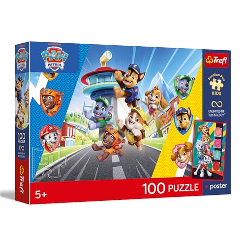 Trefl – Paw Patrol, Hundeabenteuer – 100 Teile – Buntes Puzzle mit den Figuren aus der Serie, zum Zusammensetzen, inklusive einzigartigem Poster, EIN Spaß für Kinder ab 5 Jahren