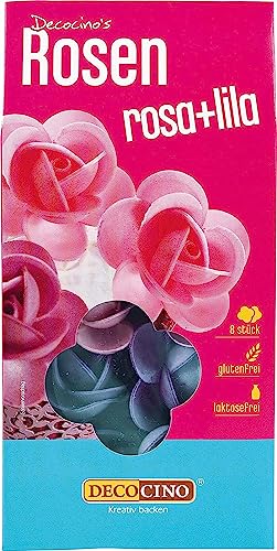 DECOCINO Rosen aus Esspapier Lila & Rosa ‎8 Stück (2er Pack) 14g – als essbare Blumen für Hochzeits-Deko & Geburtstags-Deko auf Torten, Kuchen, Cup-Cakes, Muffins