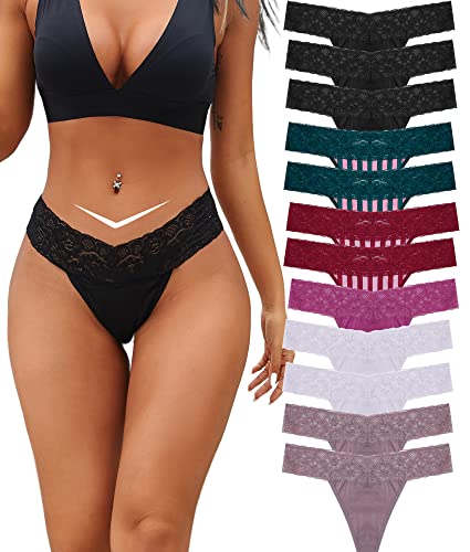 BeReady Baumwolle String Tanga Damen Spitze Unterhosen Frauen V-Waist Atmungsaktiv Unterhosen Damen Baumwolle Mehrpack