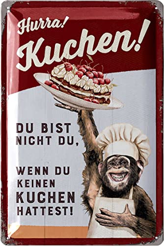 LANOLU Retro Blechschild KUCHEN Schild - HURRA KUCHEN! - Back Geschenke, Retro Blechschilder Küche, Kaffee Geschenk, Shabby Chic Deko Küche, Coffee Bar Schild Küche 20x30 cm