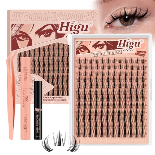 Higu clace Manga Lashes Fairy Lash Clusters 144 PCS Wimpern Extensions Unsichtbares Band Wimpern Extensions Set 7 tage halt Mit Kleber Entferner Applikatoren für DIY Lash Extension