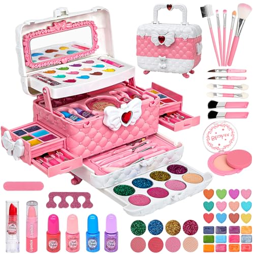Schminkkoffer für Mädchen 55 Teile Waschbar Kinderschminke Set Geschenk 3 4 5 6 7 8 9 10 Jahre