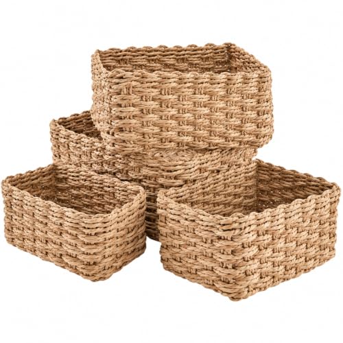 4 Stück Aufbewahrungskorb Geflochten,Korb Geflochten,Kleine Körbchen | Körbchen für Wickeltisch und Deko,Kleine Aufbewahrungskörbe für Wohnzimmer,Küche – Dekokörbchen im Boho Stil