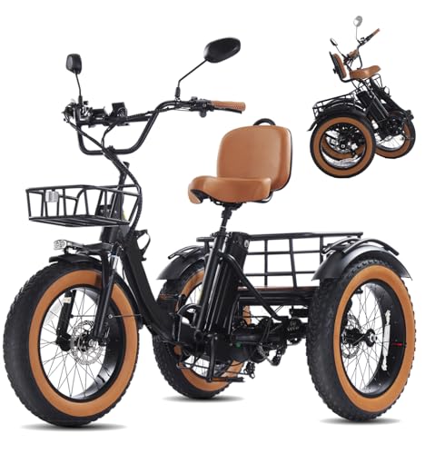 Broobey 20″ Fat Tire E-Bike Dreirad für Erwachsene & Senioren Faltbares Elektrodreirad mit Differential, 48V Akku, 90 km Reichweite, 200 kg Zuladung & Doppelkorb