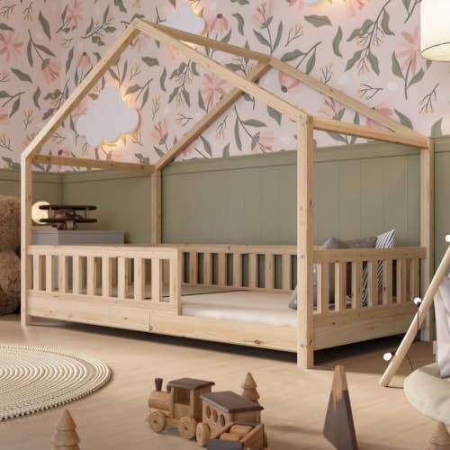Crazy Pine Montessori Hausbett Crazy House 120x200 cm - Naturholz