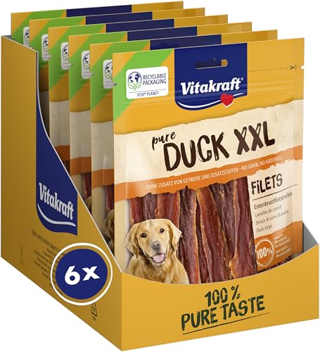 Vitakraft Pure Duck XXL Filet, Hundeleckerli, Entenbrustfiletstreifen, Hunde Trainingsleckerli, ohne Zusatz von Zucker (6x 250g)