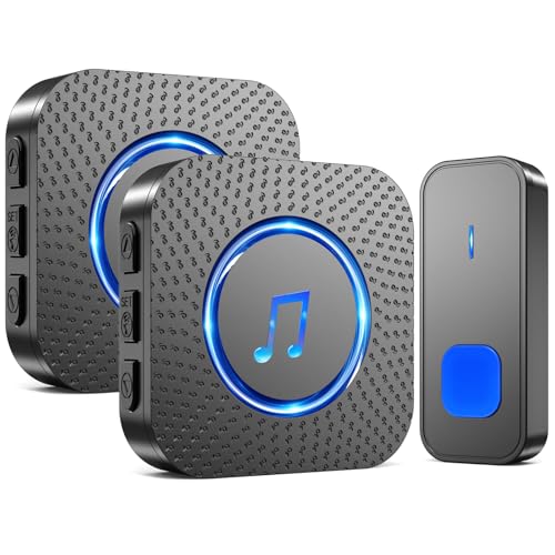 SURFOU Funkklingel, Kabellose Türklingel Funk Set 400m Reichweite Aussen Wasserdicht Haustür mit 2 Plug-in Empfänger mit LED Blinken, 5 Lautstärkestufen, 55 Melodien, Einfach in die Steckdose, Schwarz