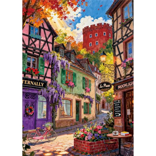 HUADADA Puzzle 500 Teile,Klassische Puzzle Teile Erwachsene Familieninteraktives Geschenk-Europäisches Dorf(Ohne Geteilte Rückseitenbereiche)